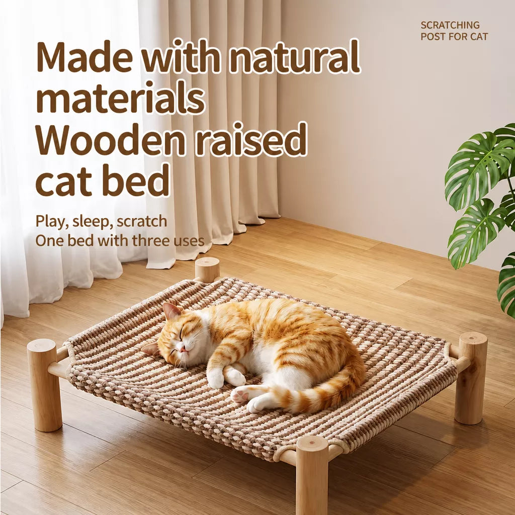 Elevated Linen Pet Bed with Solid Wood Frame