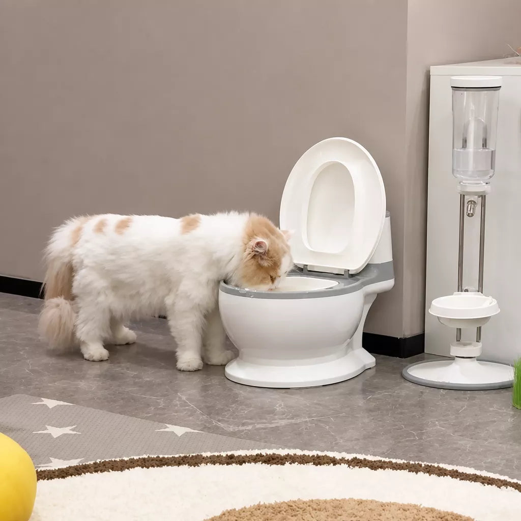 Wide-Mouth Toilet-Shaped Plastic Water Bowl for Cats