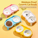 Elevated Double-Bowl Ceramic Cat Feeding Set