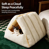 Semi-Enclosed Corduroy Pet Tent Bed for Cats & Dogs