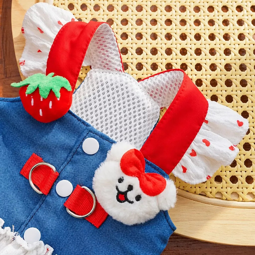 Cotton Denim-Style Pet Dress with Harness and Leash