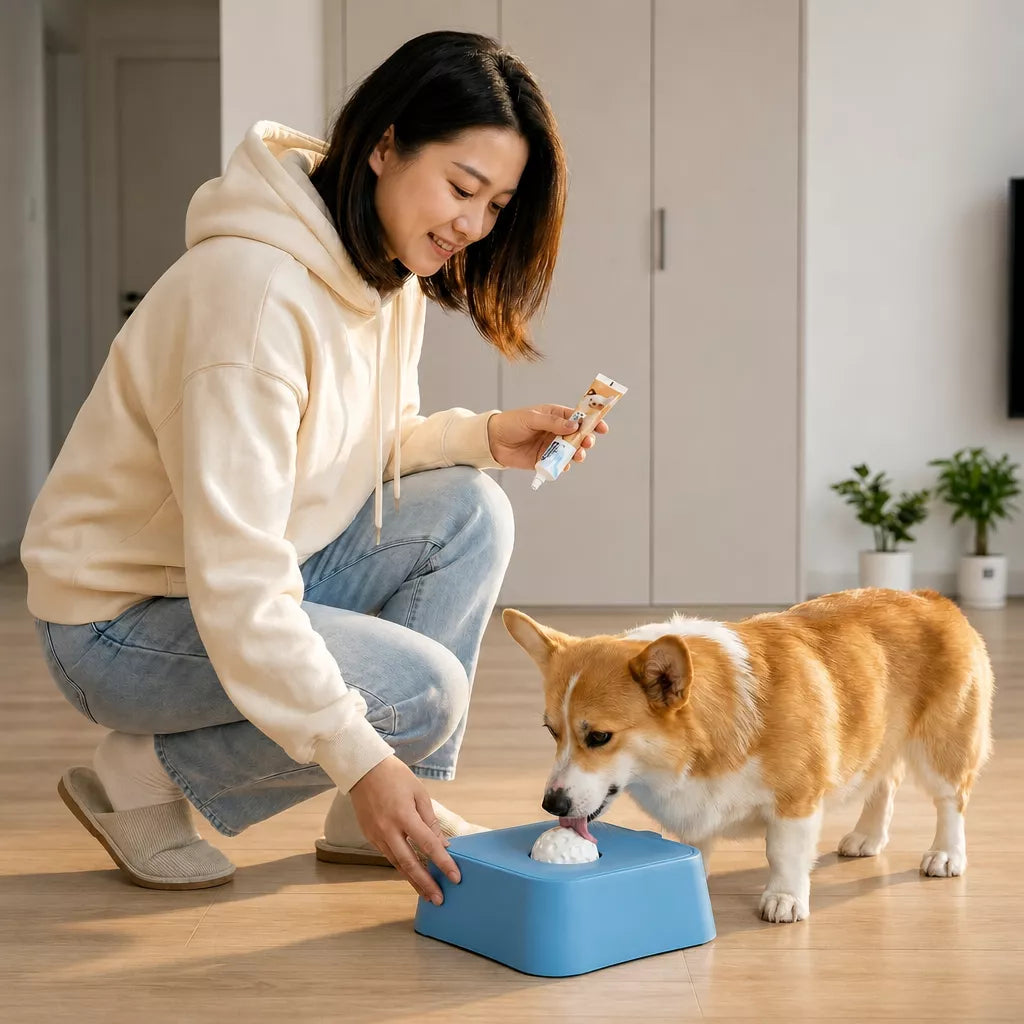 Pet Slow Feeder Bowl with Lick Ball and Water Dish