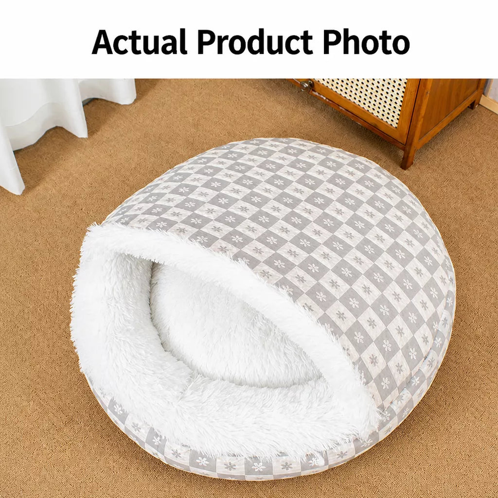 Enclosed Plush Pet Bed for Cats and Small Dogs
