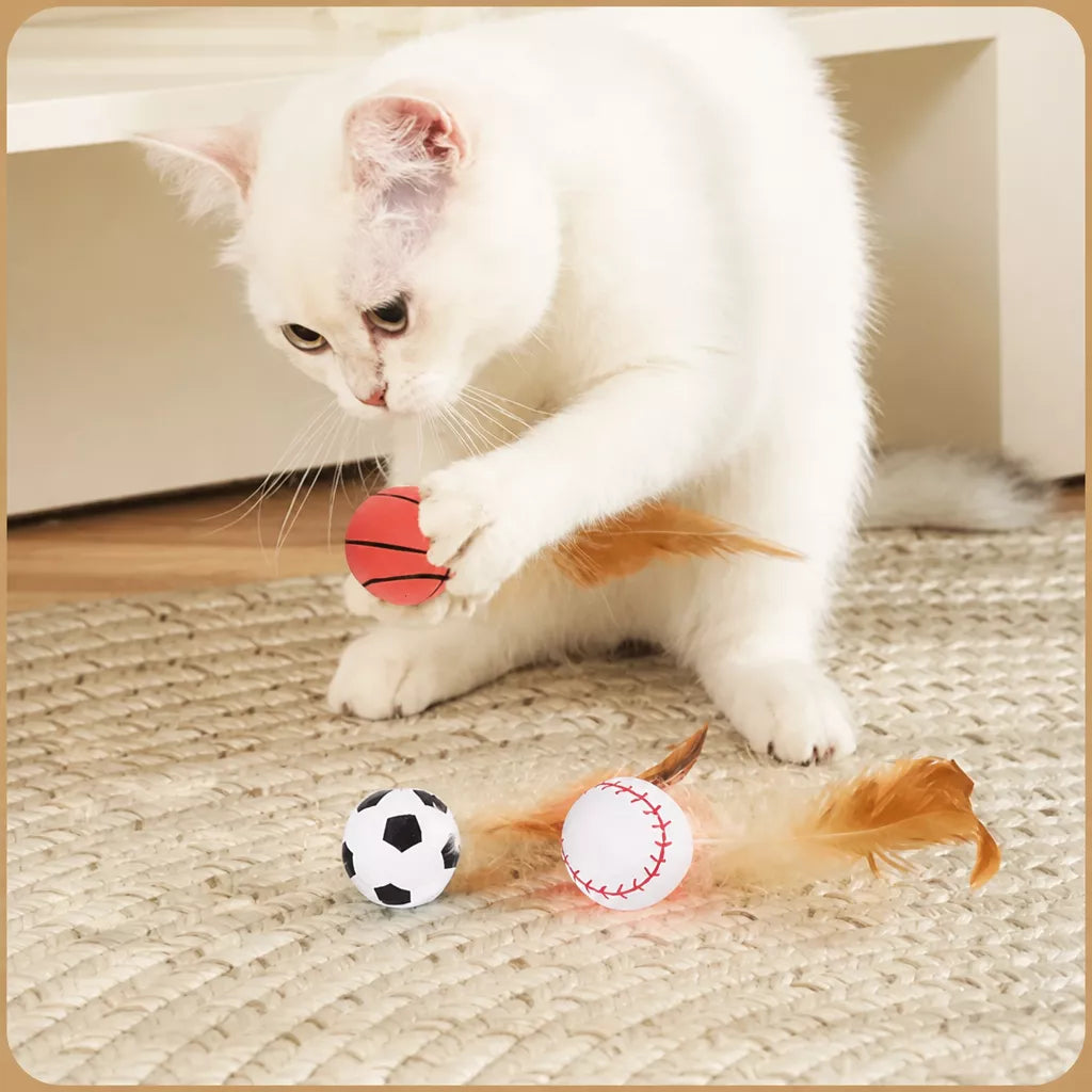 Cat Ball Toy with Feather Details