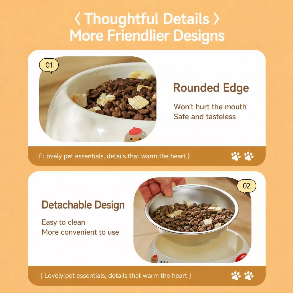 Pet Food & Water Bowl with Low-Profile Non-Slip Base