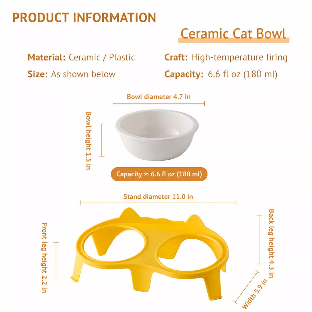 Elevated Double-Bowl Ceramic Cat Feeding Set
