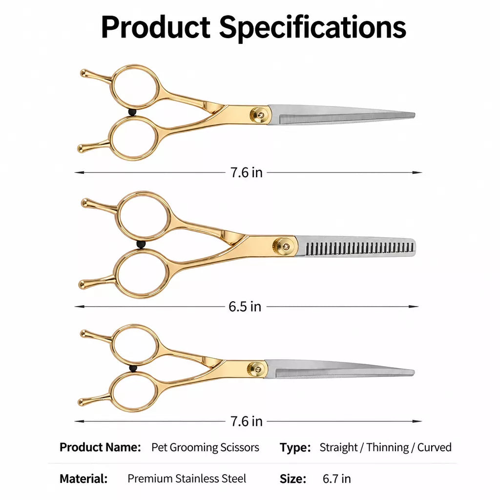Dog Grooming Shears Set with Thinning, Curved & Straight Shears