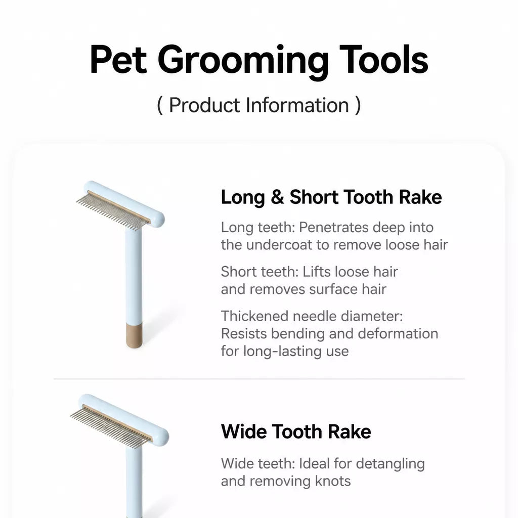 Long- and Short-Tooth Pet Rake Comb for Dogs and Cats