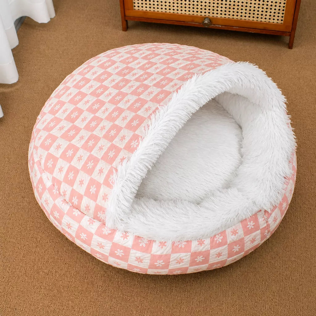 Enclosed Plush Pet Bed for Cats and Small Dogs