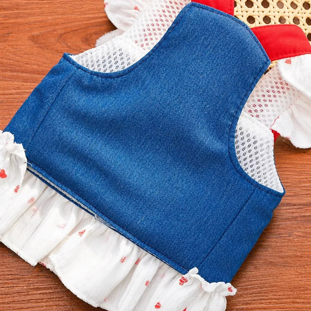 Cotton Denim-Style Pet Dress with Harness and Leash