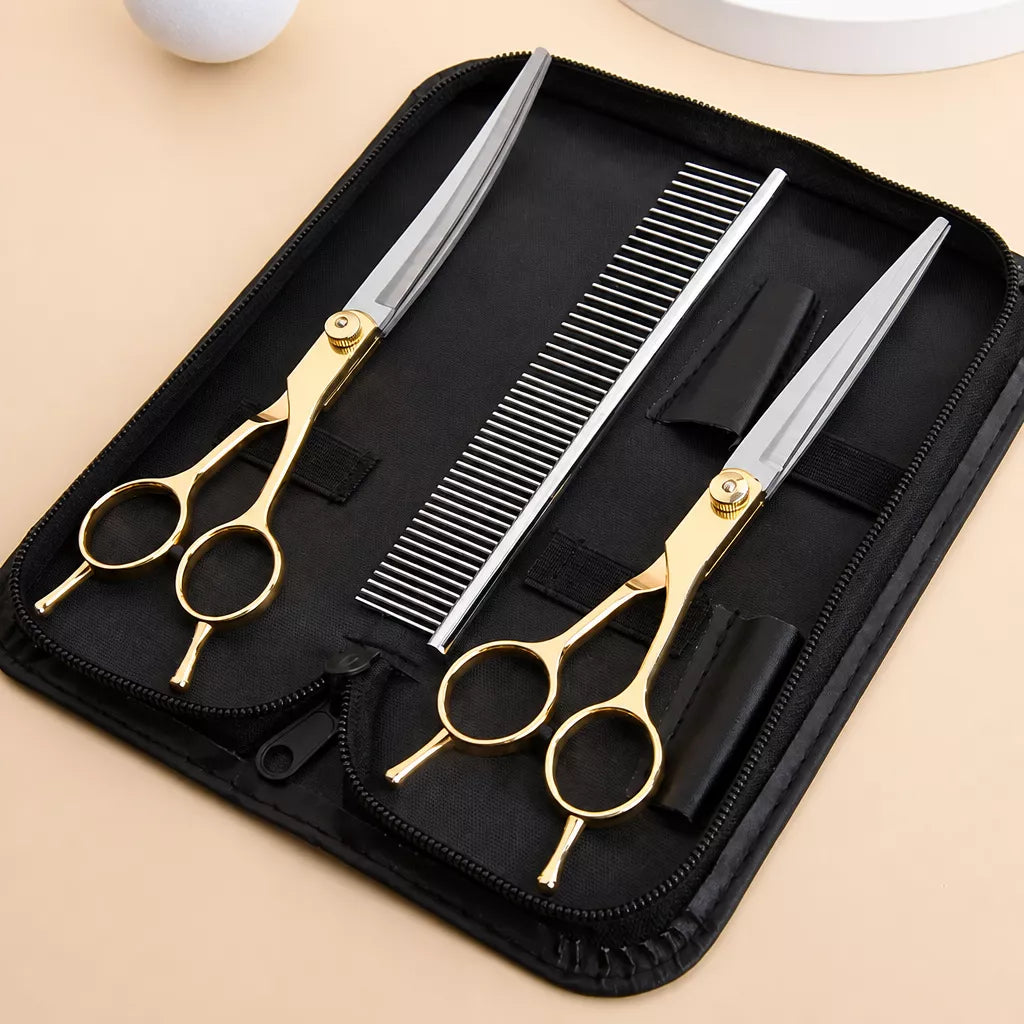 Dog Grooming Shears Set with Thinning, Curved & Straight Shears