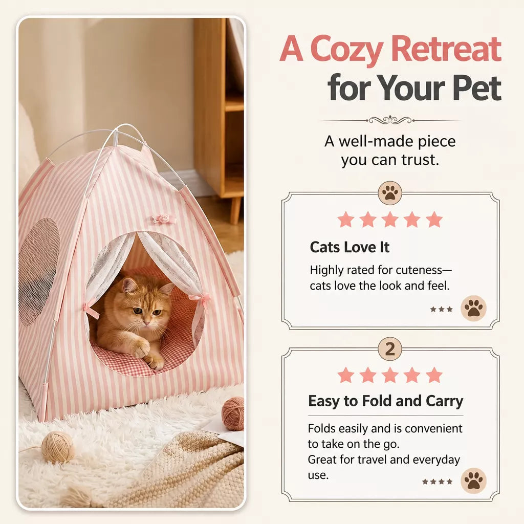 Indoor Tent Bed for Cats & Dogs with Washable Cover