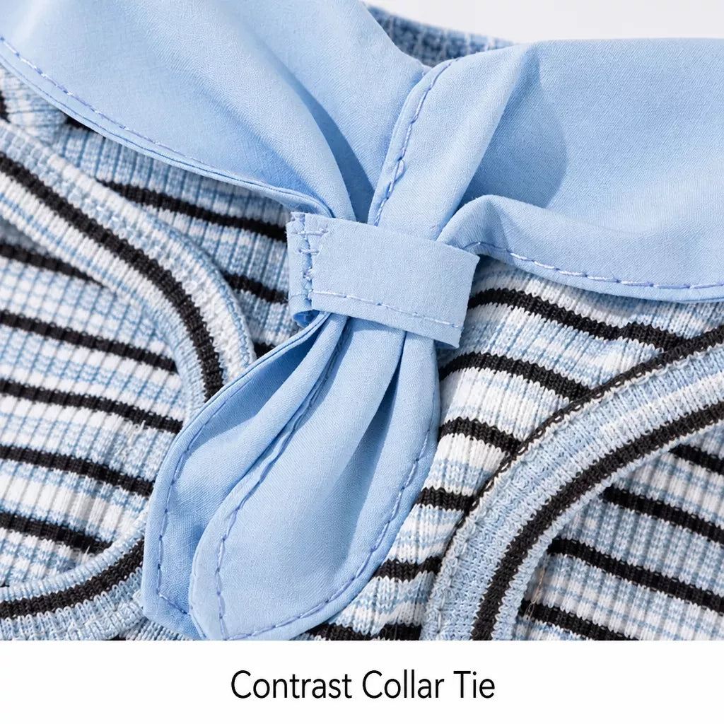 Striped Polo-Style Harness Vest for Small Dogs