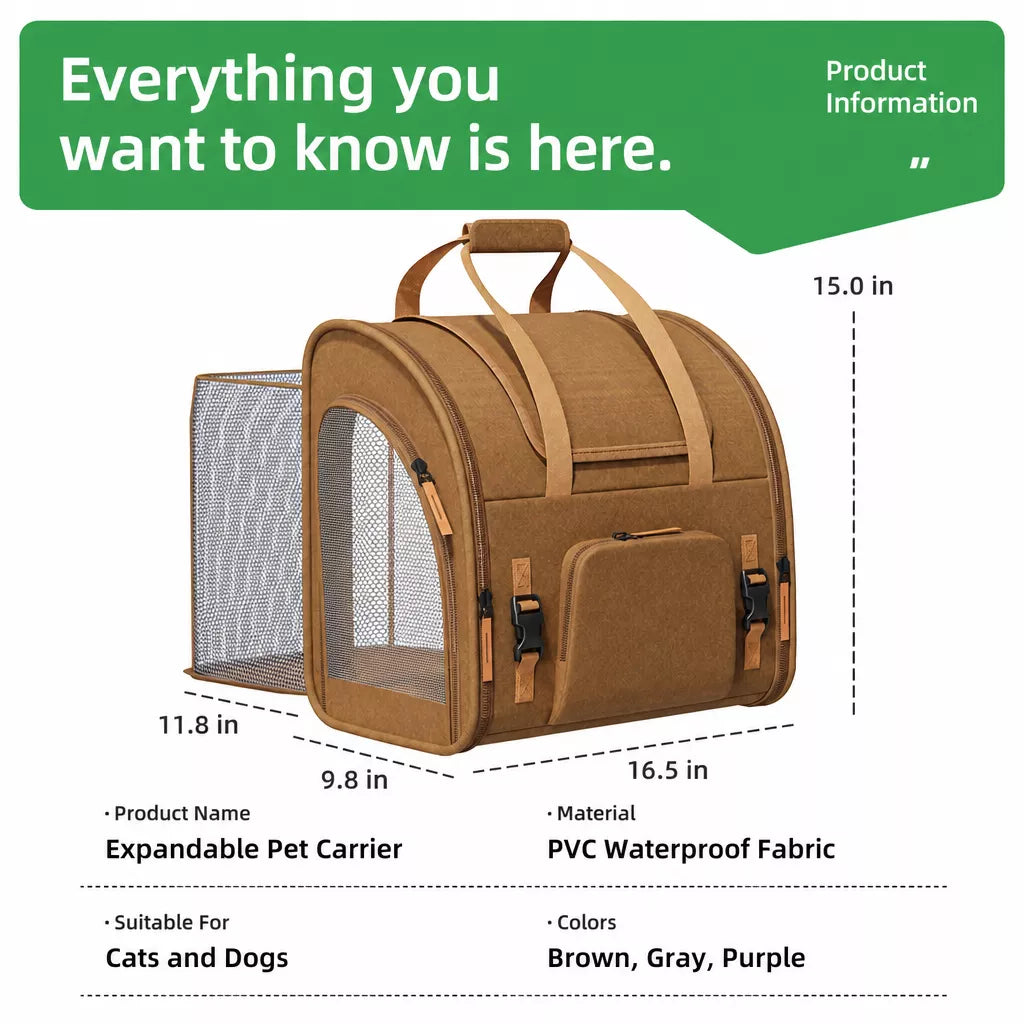 Expandable Cat Carrier Backpack with Ventilation