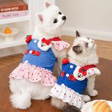 Cotton Denim-Style Pet Dress with Harness and Leash