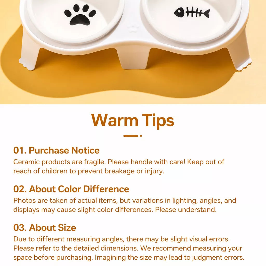 Elevated Double-Bowl Ceramic Cat Feeding Set