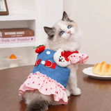 Cotton Denim-Style Pet Dress with Harness and Leash