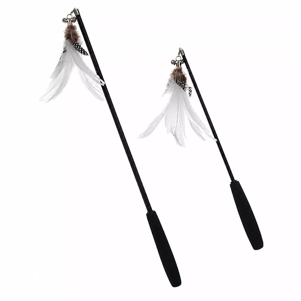 Cat Teaser Wand with Interchangeable Feather Attachments