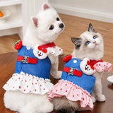 Cotton Denim-Style Pet Dress with Harness and Leash