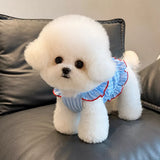 Lightweight Striped Pet Dress with Bow and Flutter Sleeves