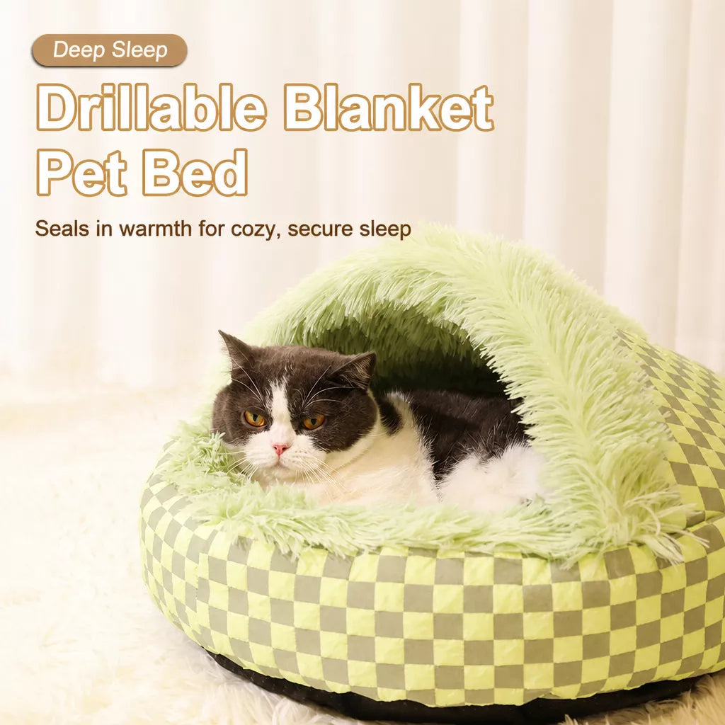 Semi-Enclosed Round Pet Bed for Cats and Dogs