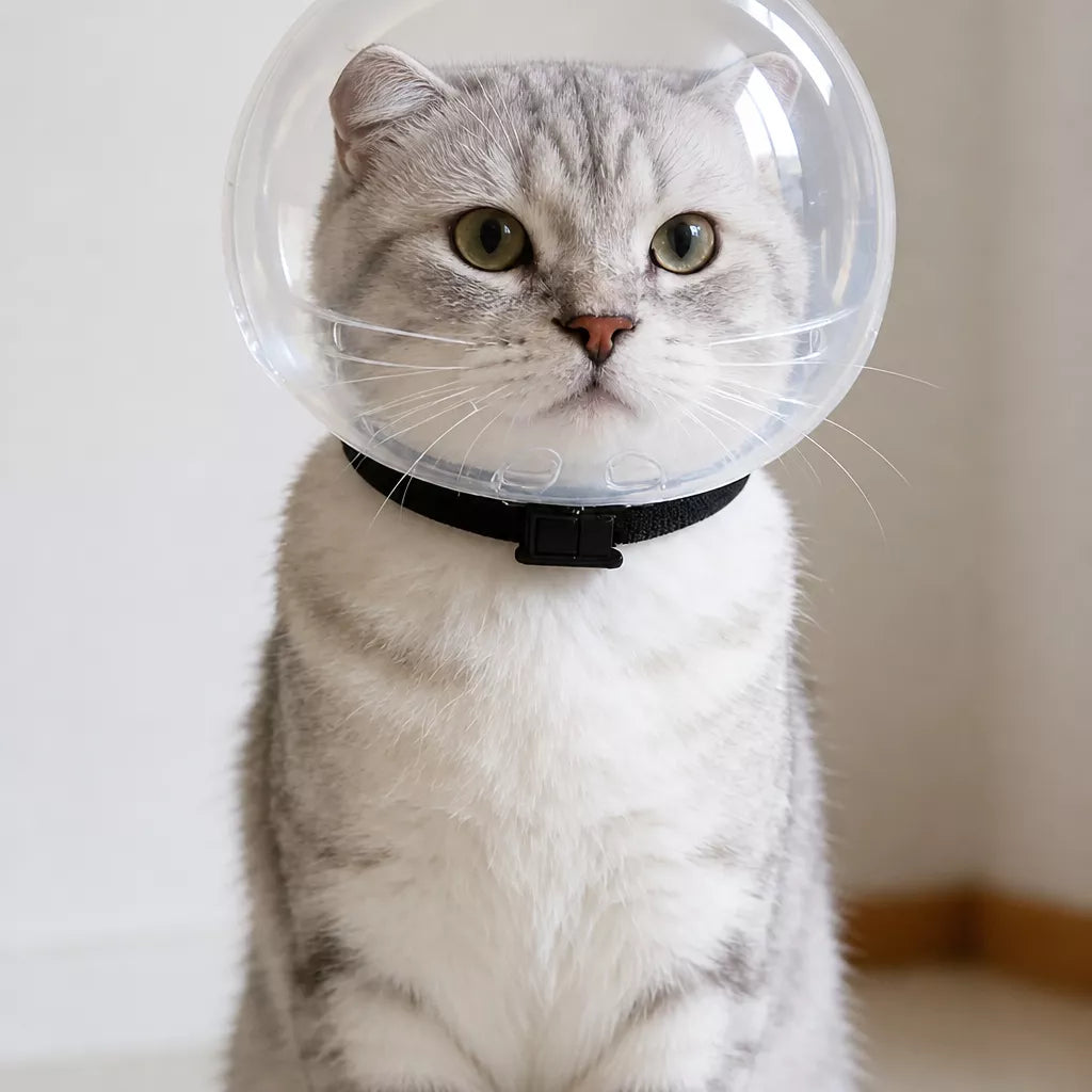 Plastic Recovery Cone for Cats During Grooming and Care