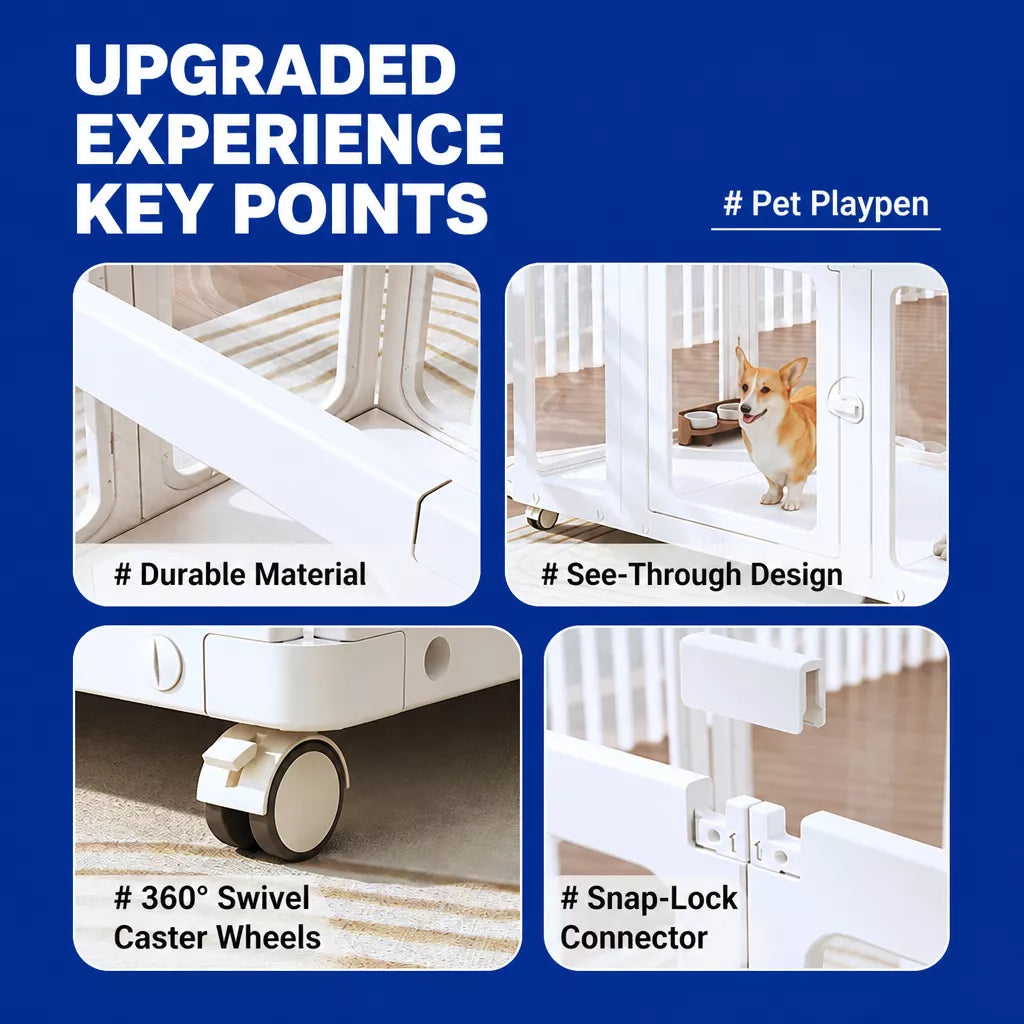 Movable Indoor Pet Playpen with Door and Casters