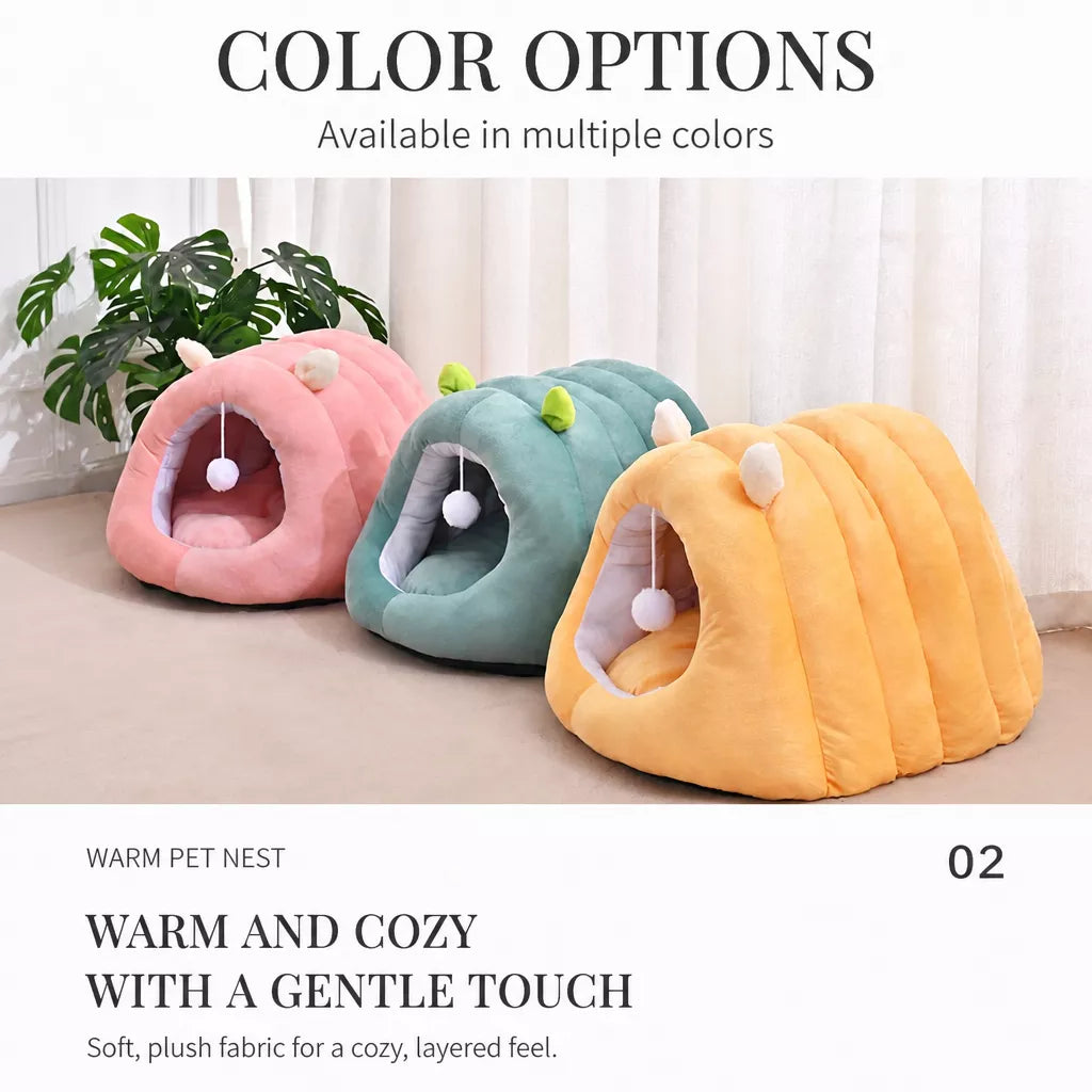 Semi-Enclosed Winter Cat Bed with Slipper-Style Tunnel