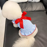 Lightweight Striped Pet Dress with Bow and Flutter Sleeves
