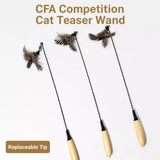 Detachable Feather Wand Cat Toy with Wooden Handle