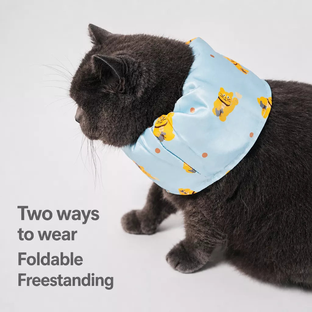 Adjustable Cat & Dog Cone Collar with Maneki-Neko Print