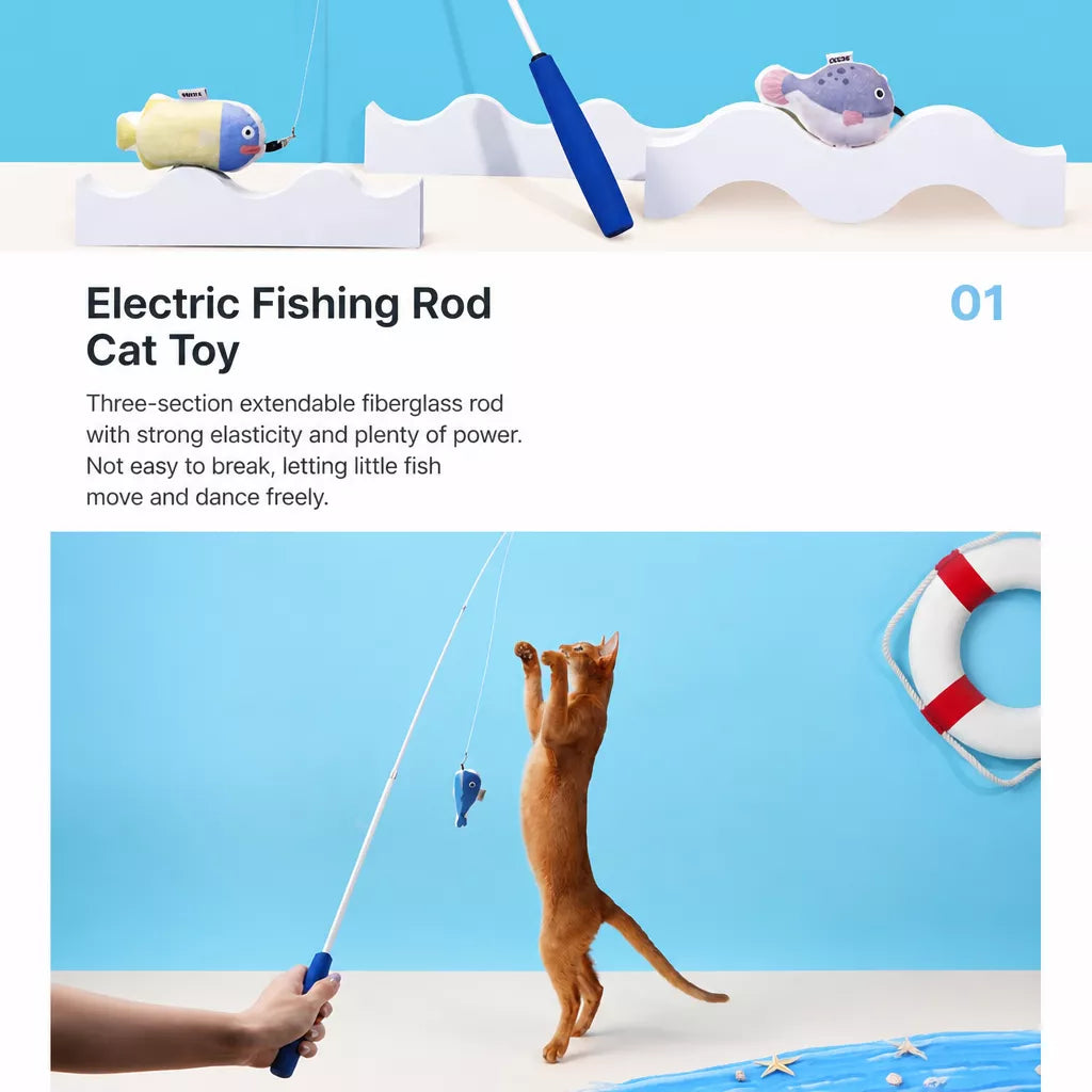 Retractable Cat Wand Toy with Fish-Shaped Teaser