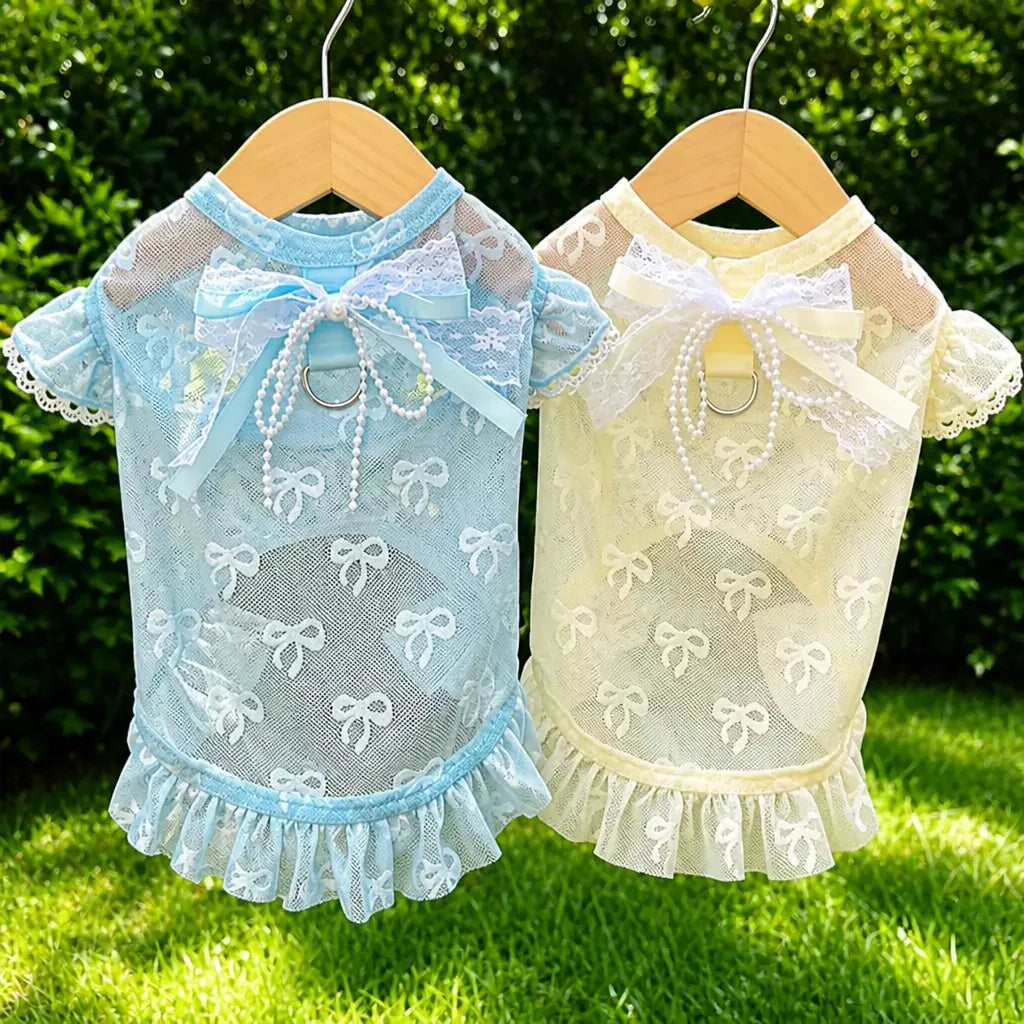 Lightweight Mesh Bow Pet Shirt with Leash Opening for Dogs & Cats