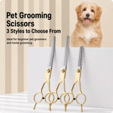Dog Grooming Shears Set with Thinning, Curved & Straight Shears