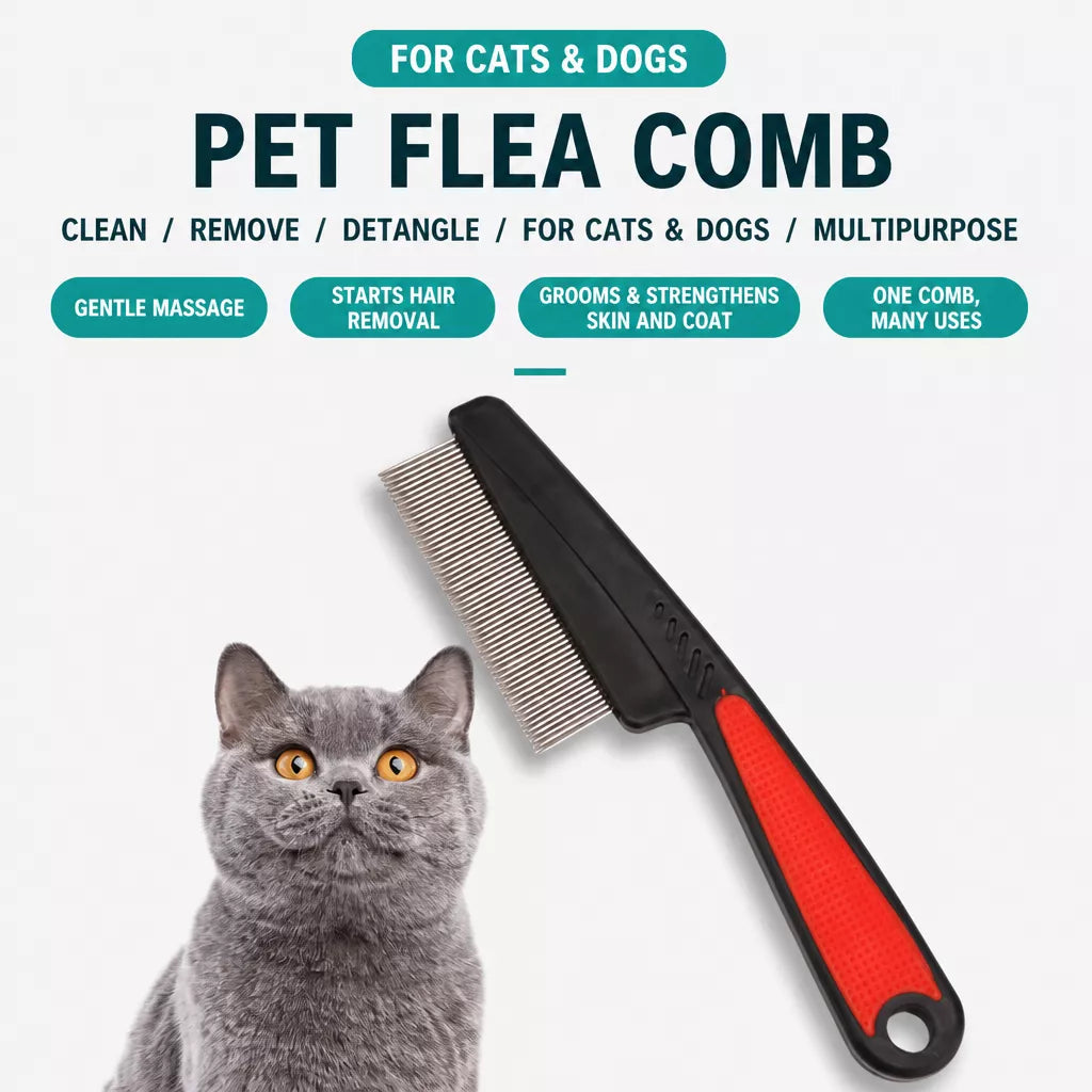 Fine-Tooth Flea Comb for Cats and Dogs
