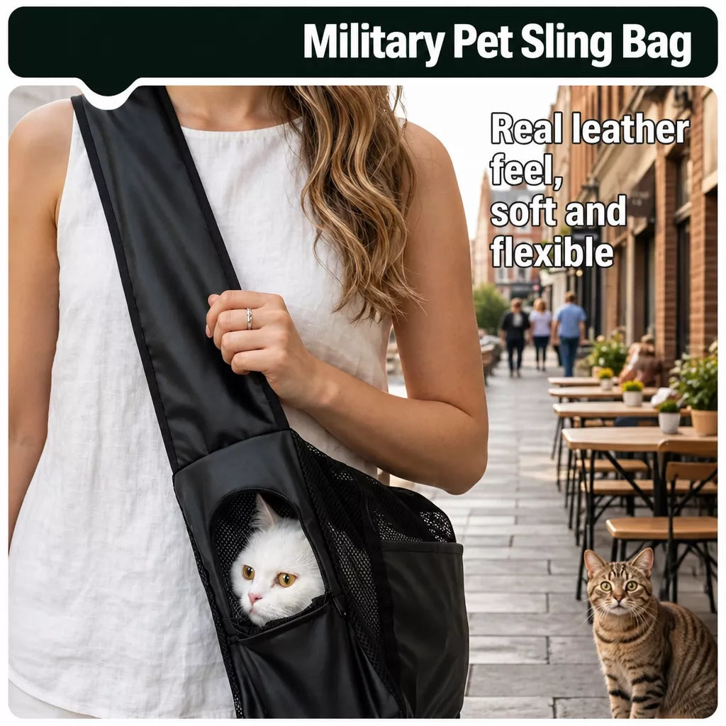 Faux Leather Mesh Crossbody Pet Carrier for Small Cats and Dogs