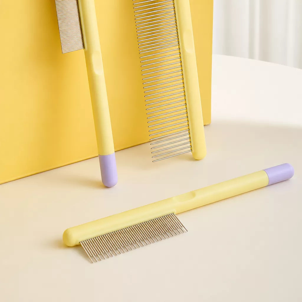 3-Piece Stainless Steel Pet Grooming Comb Set with Plastic Handles