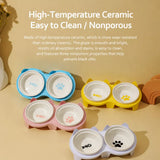 Elevated Ceramic Two-Bowl Pet Feeding Set with Stand