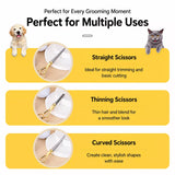 Dog Grooming Shears Set with Thinning, Curved & Straight Shears