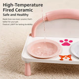 Elevated Double Pet Bowl Stand with Ceramic Bowls