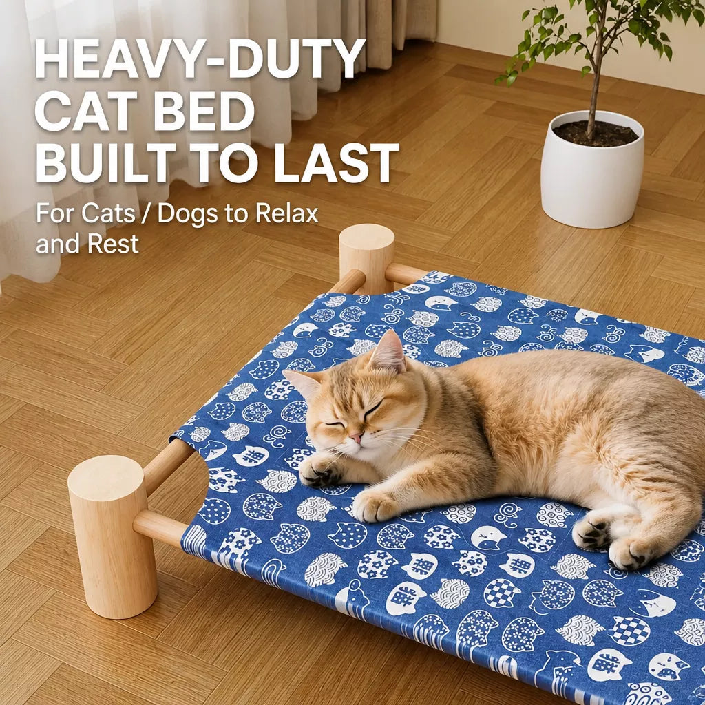 Elevated Wood Frame Pet Bed with Removable Polyester Cover