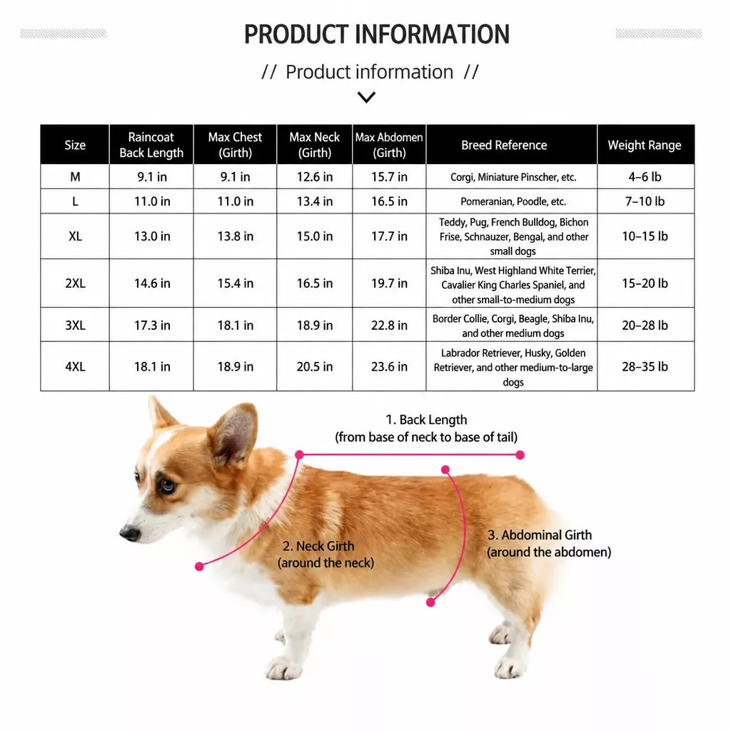 Waterproof Reflective Dog Raincoat for Small to Medium Dogs