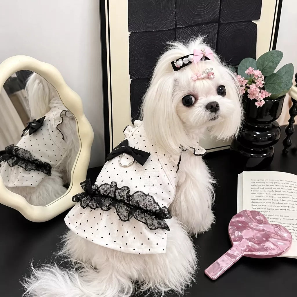 Polka Dot Flutter-Sleeve Pet Dress for Cats & Small Dogs