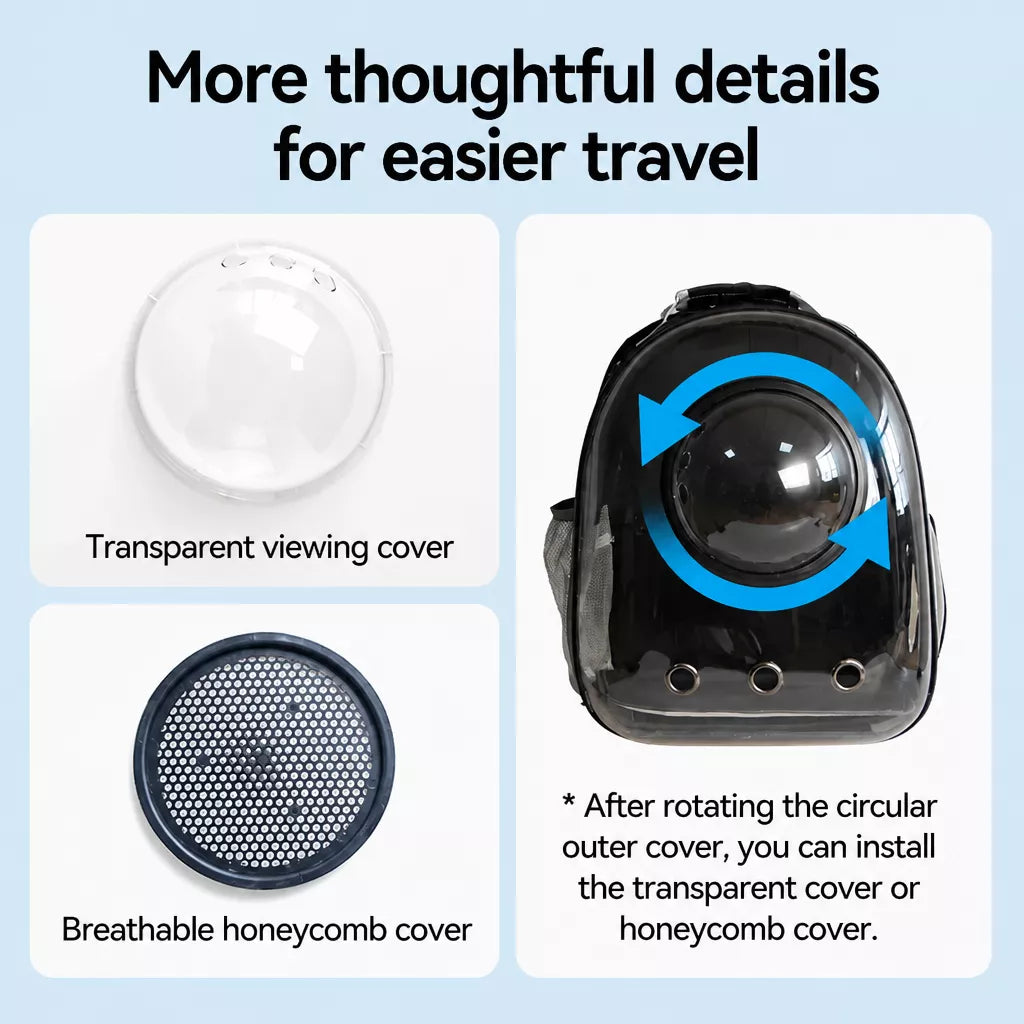 Cat Backpack Carrier with Panoramic Window and Side Vents