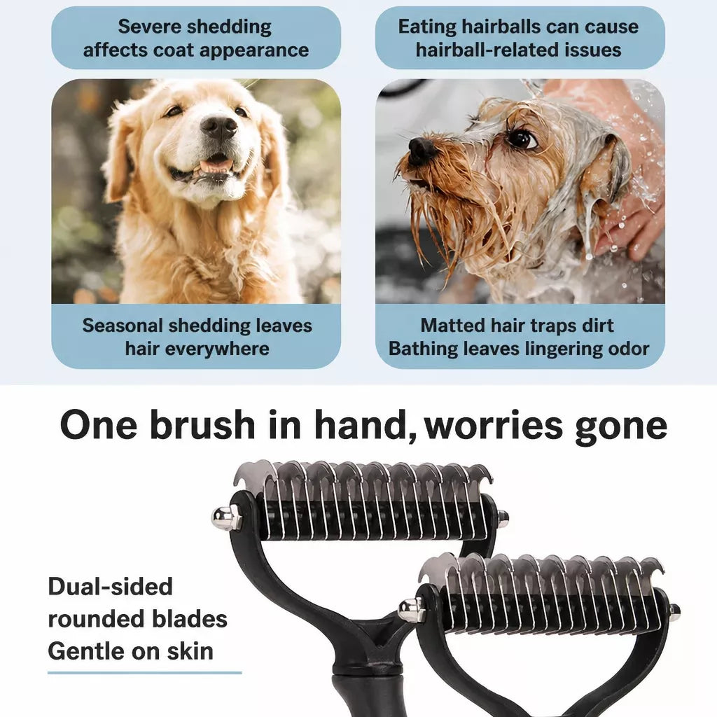Double-Sided Dematting & Deshedding Brush for Dogs and Cats