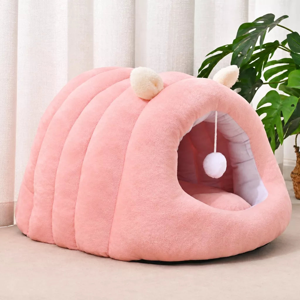 Semi-Enclosed Winter Cat Bed with Slipper-Style Tunnel