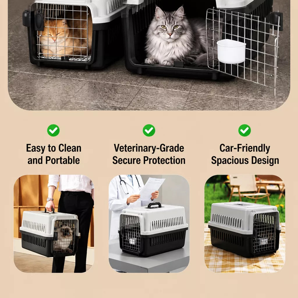 Pet Airline Travel Carrier with Hanging Bowl for Cats and Small Dogs