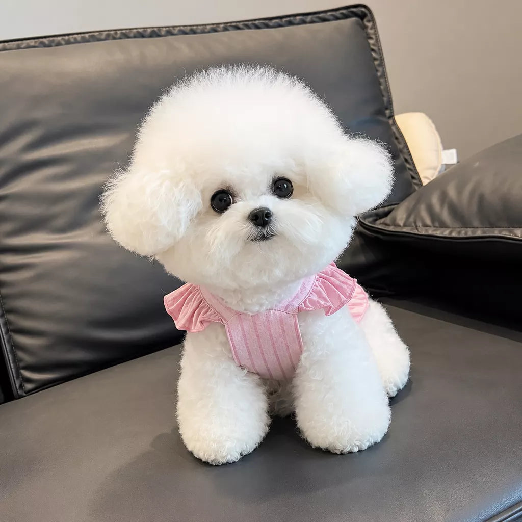 Lightweight Striped Pet Dress with Bow and Flutter Sleeves
