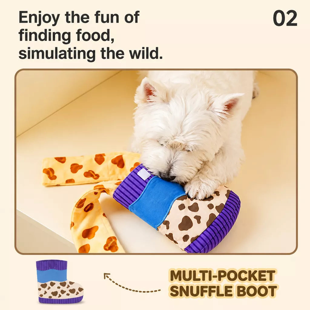 Dog Boot-Shaped Snuffle Toy with Treat Pockets and Squeaker