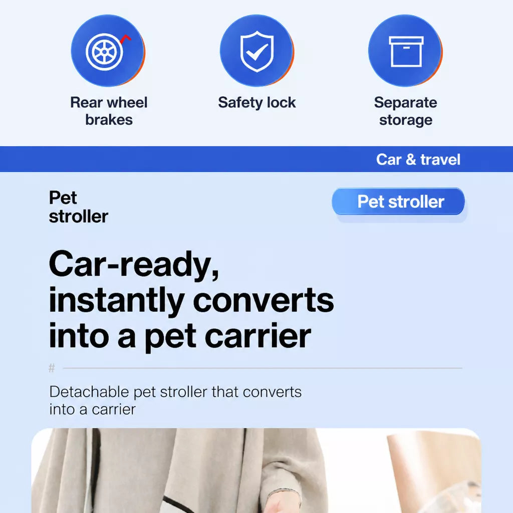 Foldable Pet Stroller with Removable Carrier and Tray